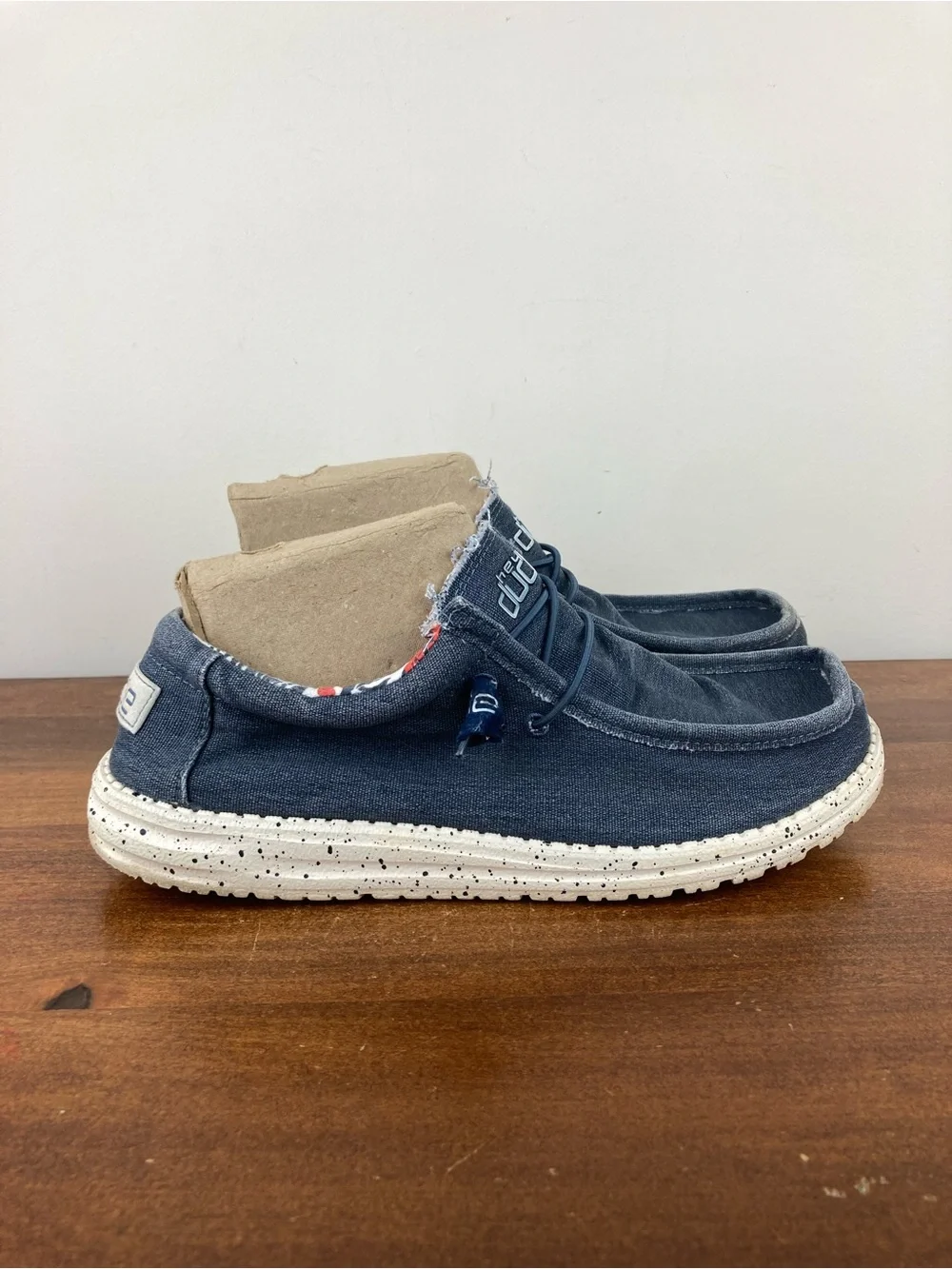 Hey Dude Wally Stretch Blue Loafers Slip On Shoes Speckled Sole Men’s Size 9.